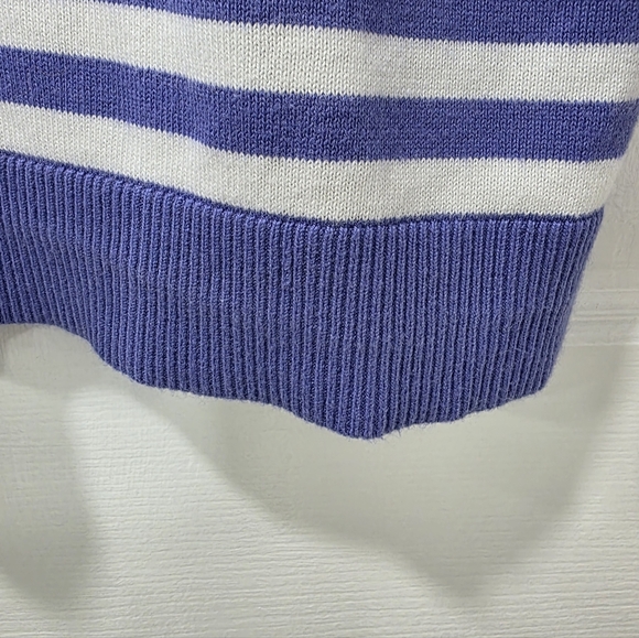 Lauren Ralph Lauren Striped Button Shoulder Sweater Mock Neck Large Blue White - Picture 7 of 10